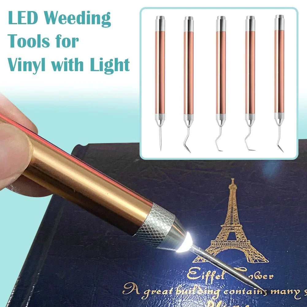Portable Vinyl Weeding Kit With Hooks LED Vinyl Weeding Tool Handheld Iron-on Project Cutter Vinyl Paper Remover With Light - Shopitimg